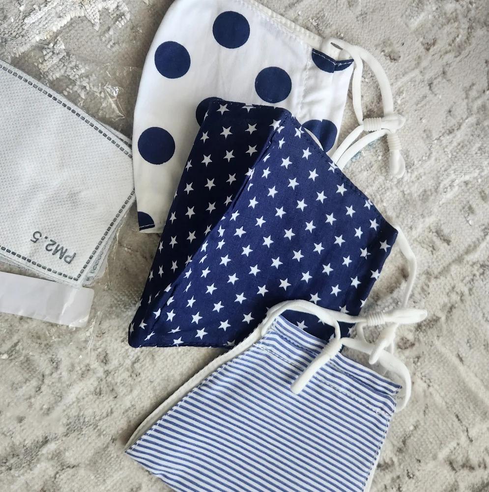 Kids Navy and White Patterned Face Masks